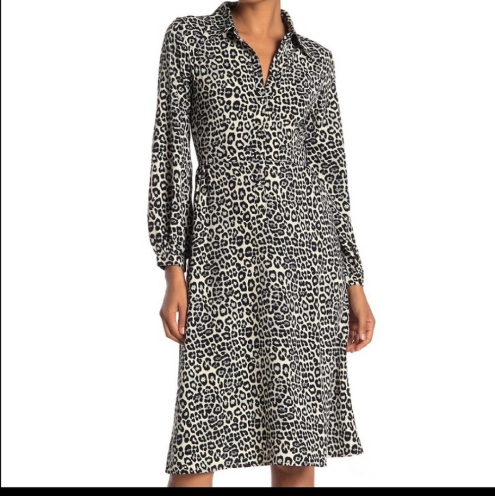 Spirit Of Grace Leopard Print Button Midi Dress